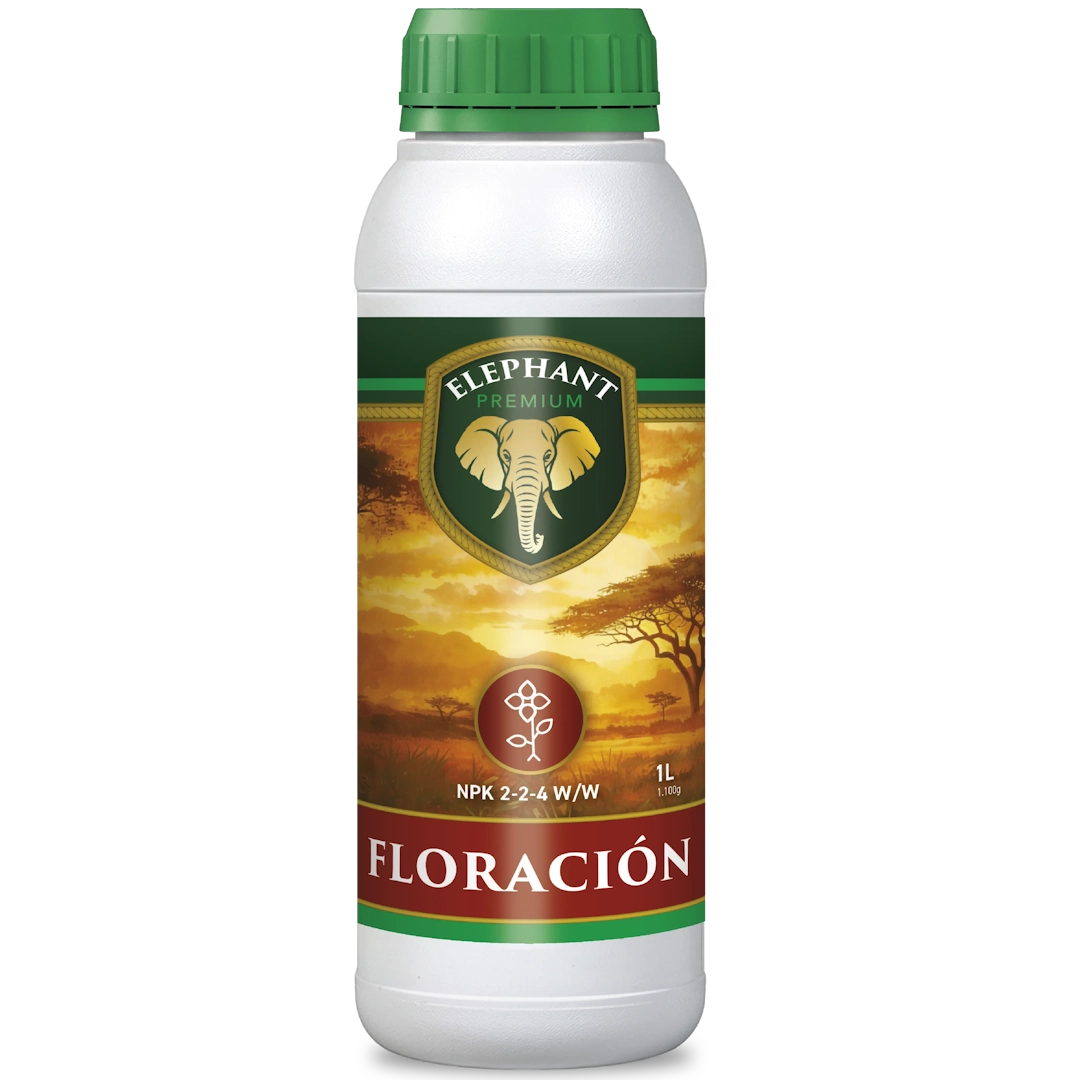 Botella de fertilizante para floración Elephant Floración de 1 litro con fórmula NPK 2-2-4 para el desarrollo de las flores y el rendimiento de las plantas