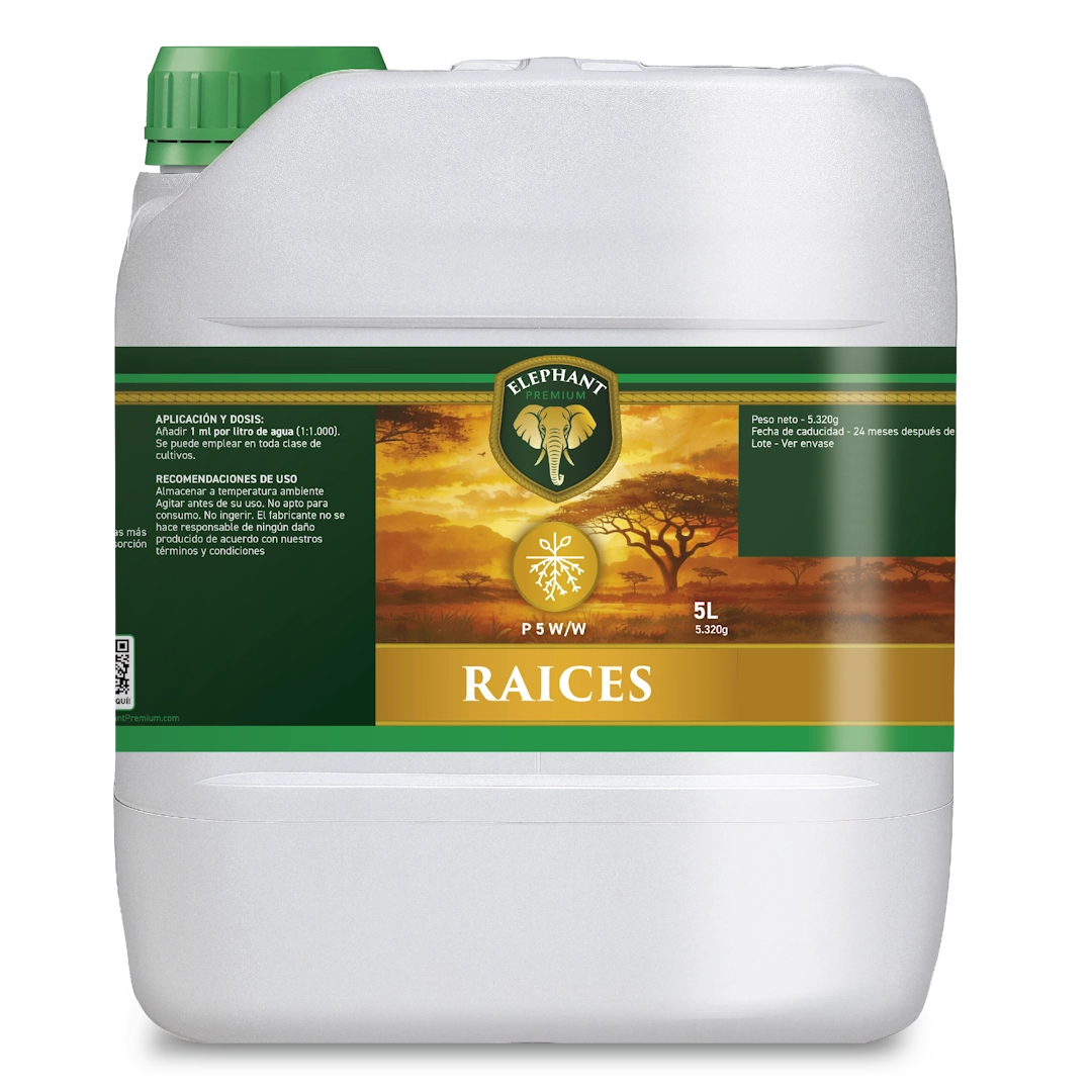Envase de 5 litros de Elephant Raíces, estimulador de raíces con fórmula P 5, para un desarrollo radicular más fuerte y una mejor absorción de nutrientes