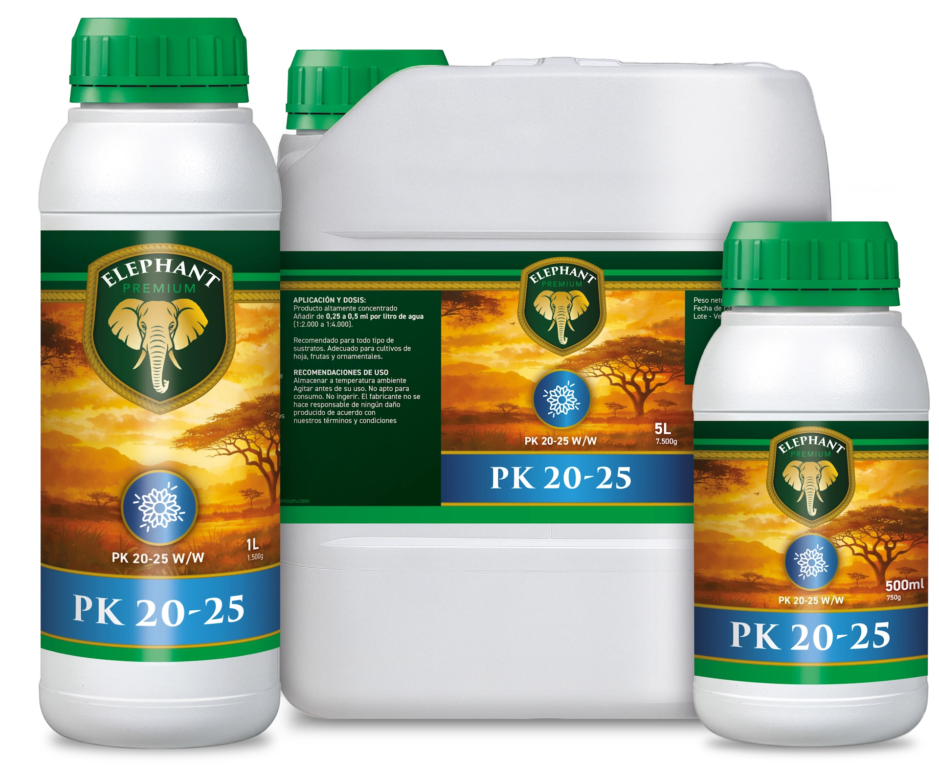 ELEPHANT PREMIUM PK 20-25 booster product family including multiple bottle and container sizes