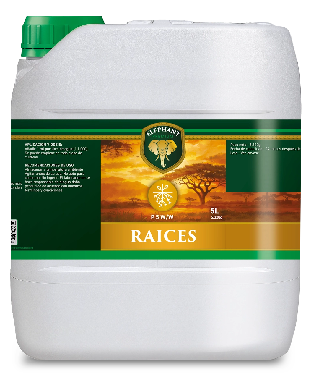 Elephant Premium Roots 5L root stimulator container with P 5 formula for explosive root development and nutrient uptake